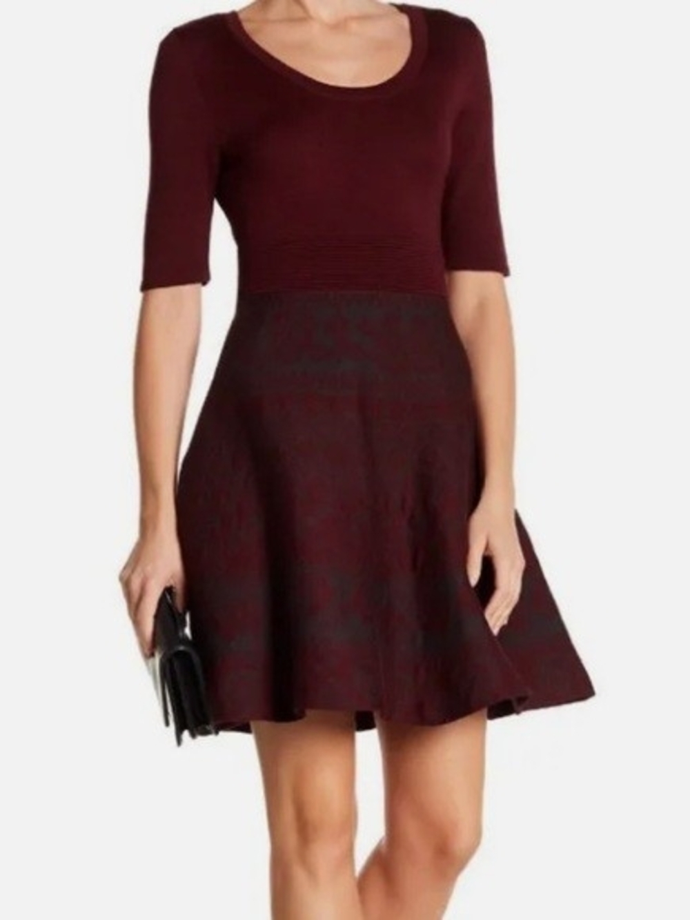 Nina Leonard Burgundy Circle Skater Dress-Skirt